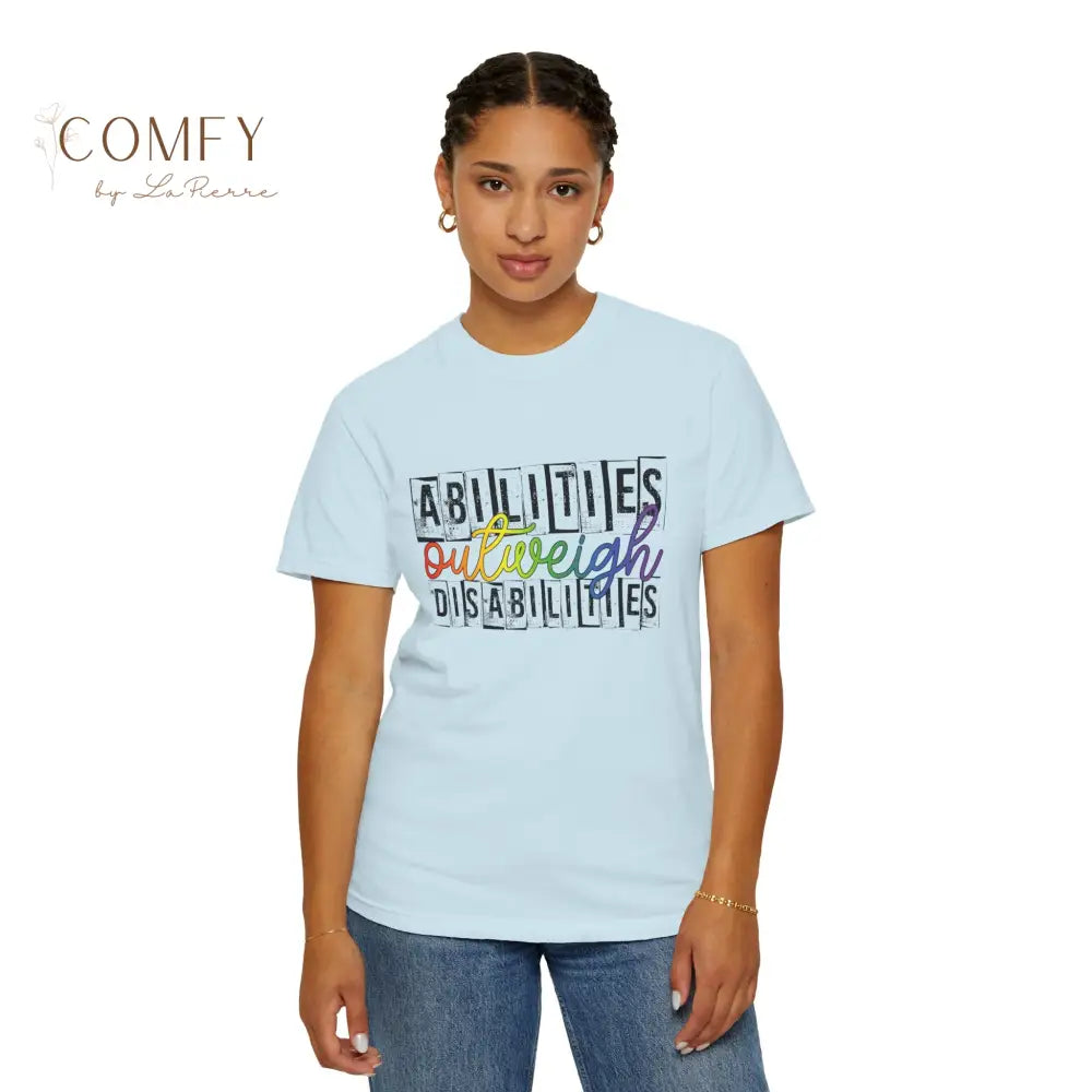 Abilities Outweigh Disabilities Shirt • Neurodiversity Awareness Rainbow Tee • Disability Pride Graphic T-Shirt (S–4XL)
