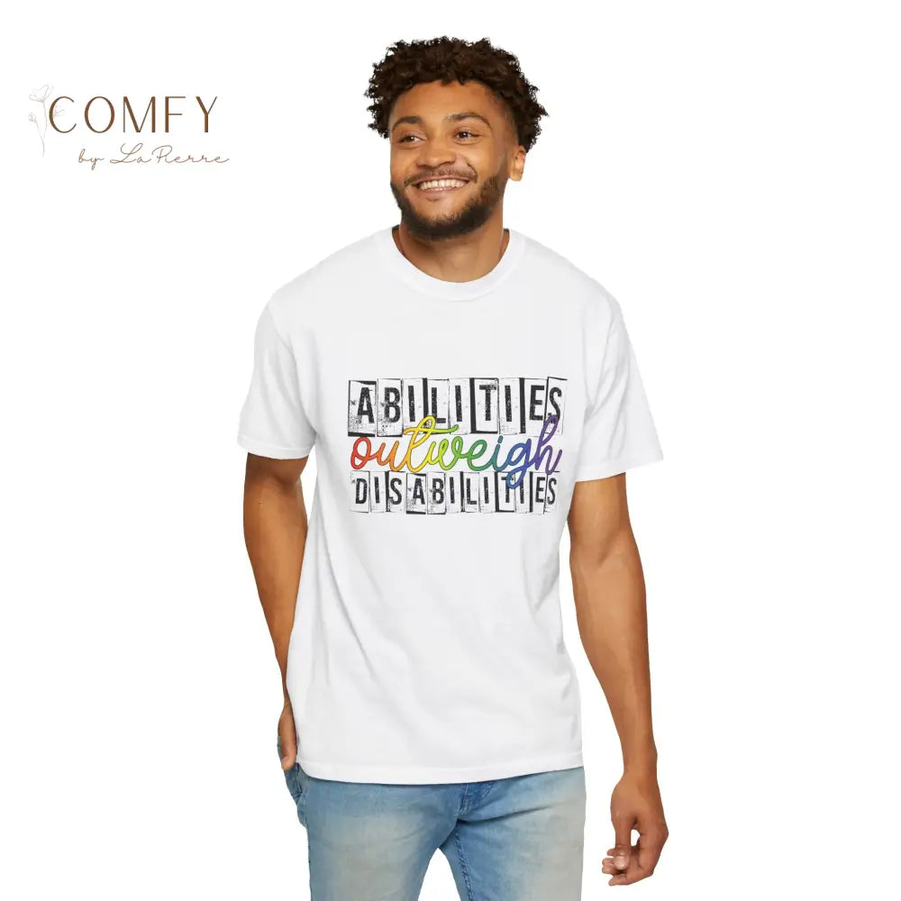 Abilities Outweigh Disabilities Shirt • Neurodiversity Awareness Rainbow Tee • Disability Pride Graphic T-Shirt (S–4XL)