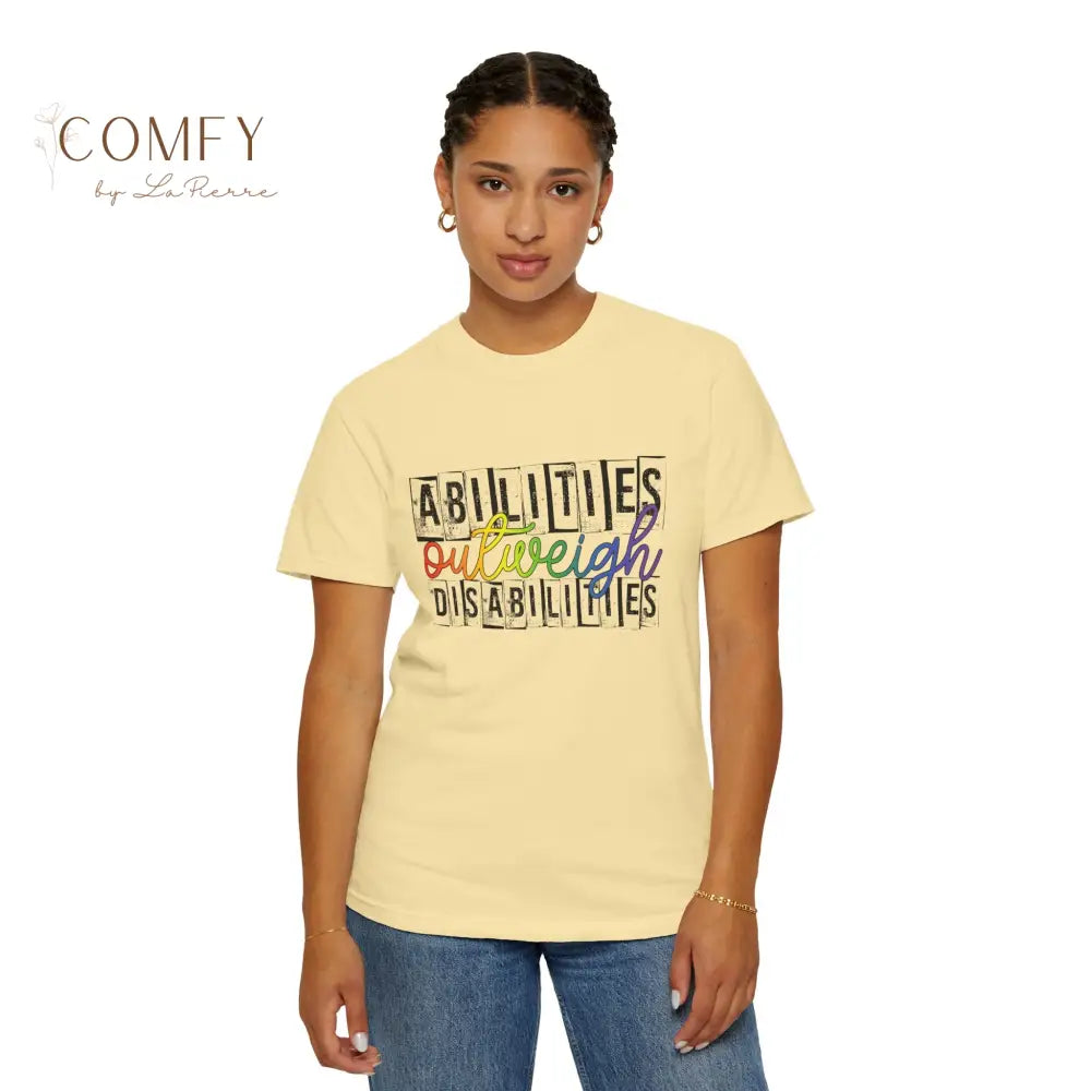 Abilities Outweigh Disabilities Shirt • Neurodiversity Awareness Rainbow Tee • Disability Pride Graphic T-Shirt (S–4XL)