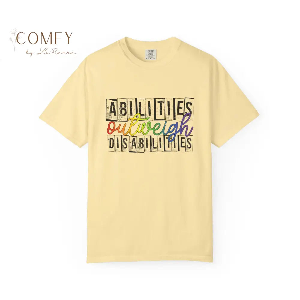 Abilities Outweigh Disabilities Shirt • Neurodiversity Awareness Rainbow Tee • Disability Pride Graphic T-Shirt (S–4XL)
