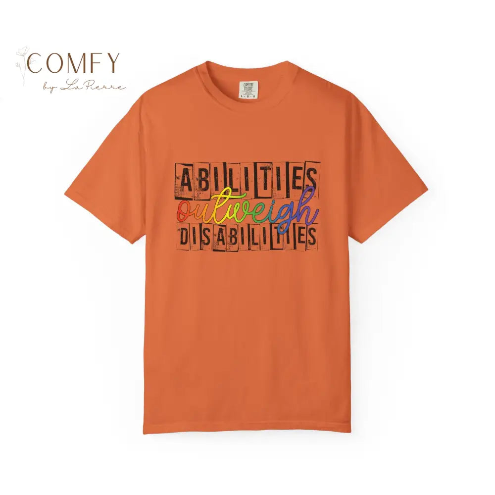 Abilities Outweigh Disabilities Shirt • Neurodiversity Awareness Rainbow Tee • Disability Pride Graphic T-Shirt (S–4XL)