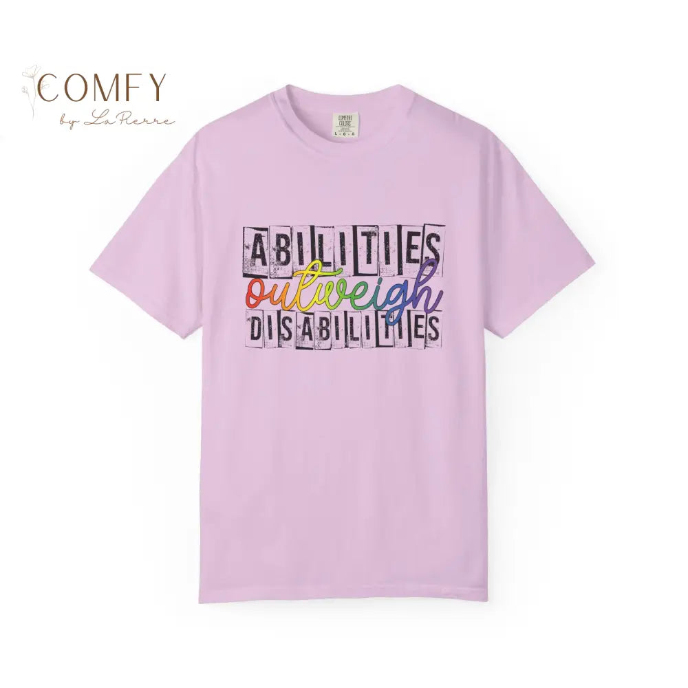 Abilities Outweigh Disabilities Shirt • Neurodiversity Awareness Rainbow Tee • Disability Pride Graphic T-Shirt (S–4XL)