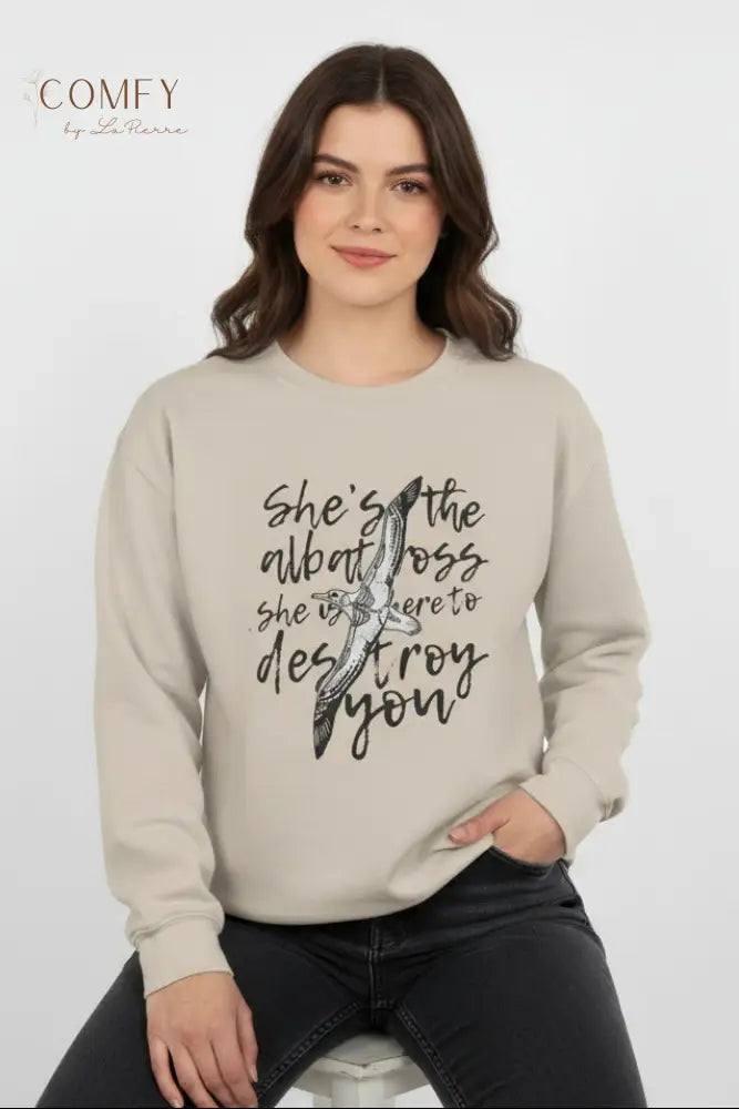 Albatross-Inspired Sweatshirt • “She Came to Break What Needed Breaking” Poetic Dark Aesthetic Crewneck • Unisex