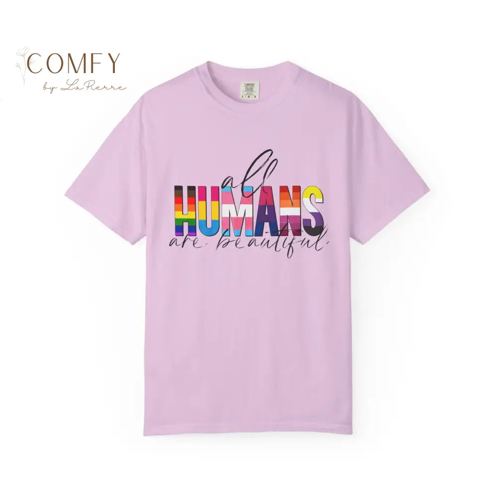 All Humans Are Beautiful Shirt • Rainbow Pride Inclusivity Tee • Unisex Comfort Colors T-Shirt (S–4XL) Orchid / S
