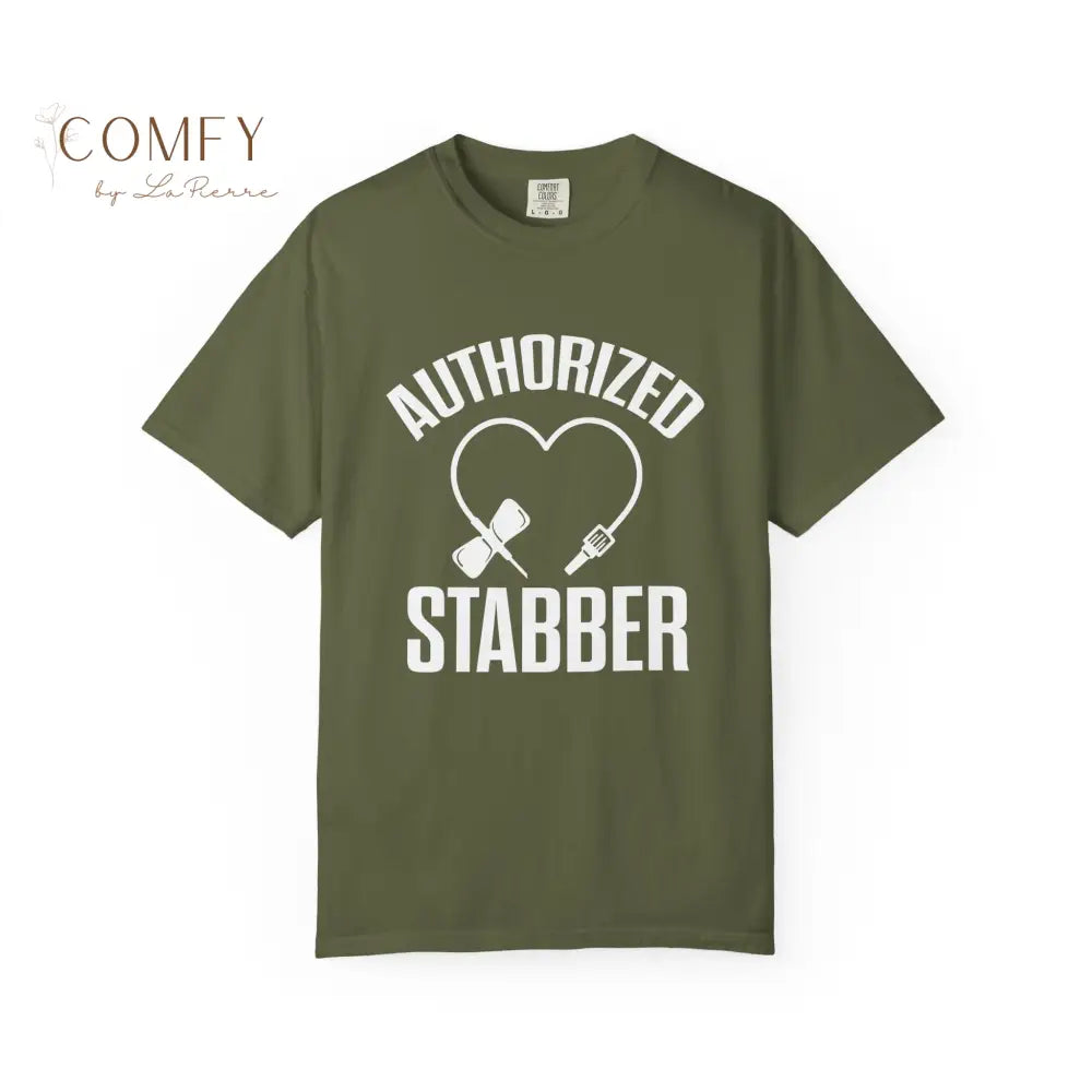 Authorized Stabber Phlebotomist Shirt • Funny Lab Tech Medical Humor Tee • Unisex Garment-Dyed T-Shirt (S–4XL) T-Shirt