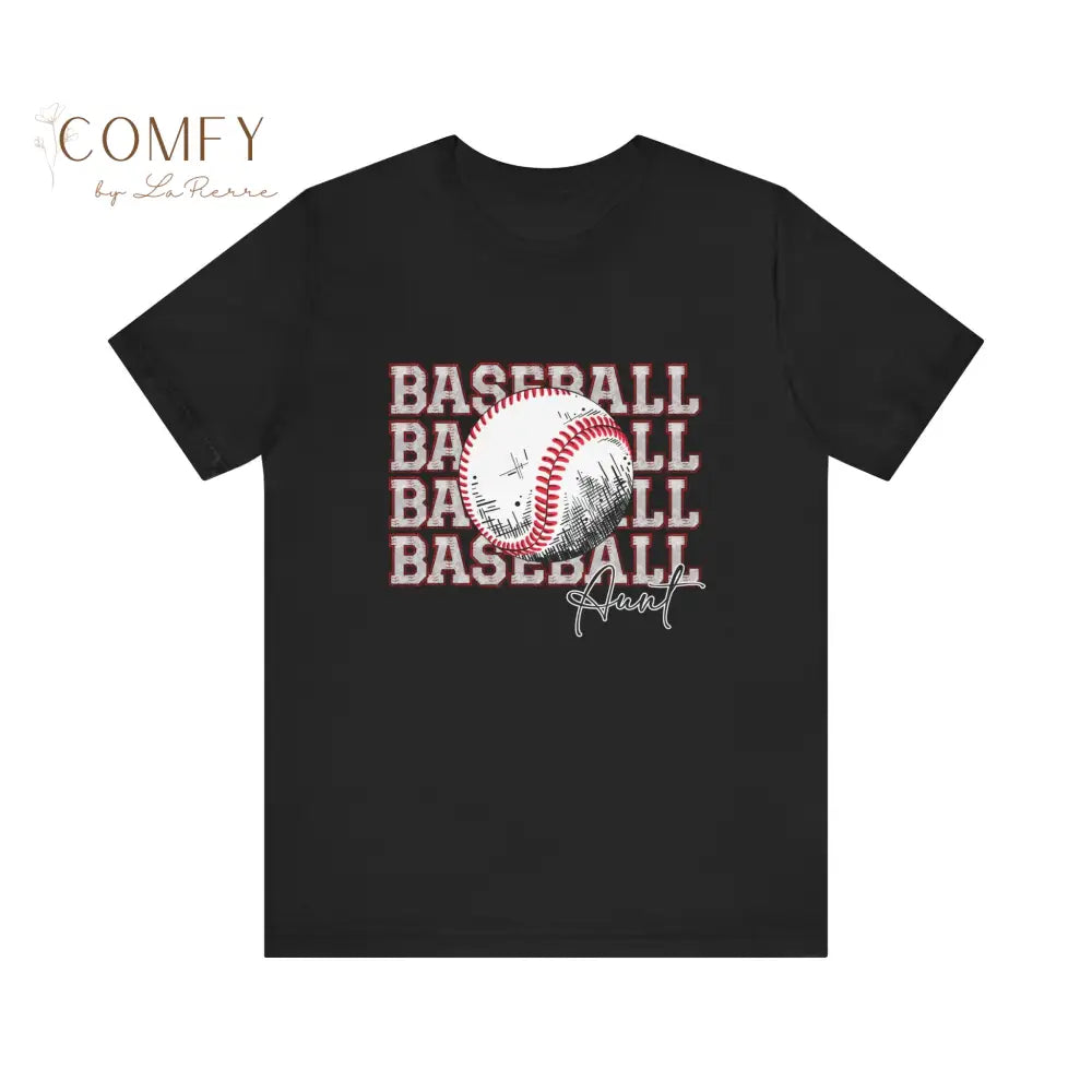 Baseball Aunt Shirt • Proud Baseball Auntie Game Day Tee • Unisex Jersey Short Sleeve T-Shirt (XS–5XL) Black / XS