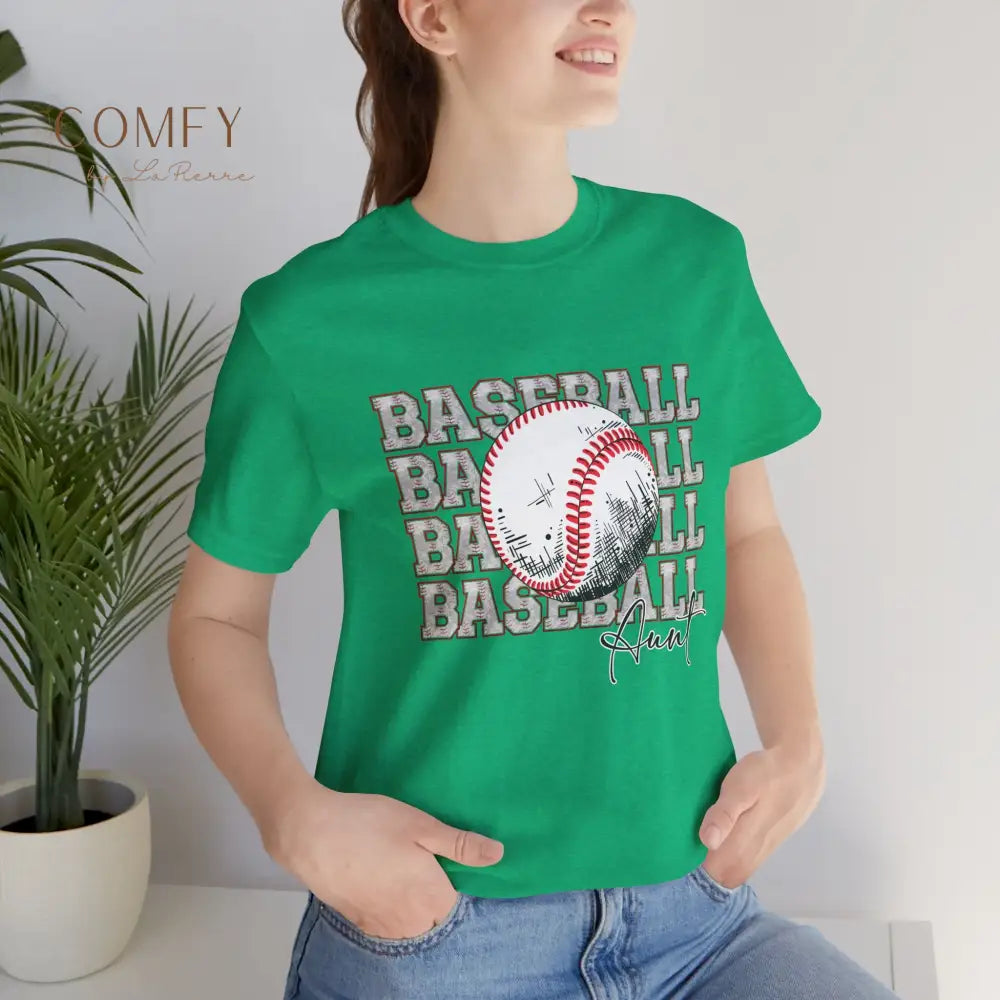 Baseball Aunt Shirt • Proud Baseball Auntie Game Day Tee • Unisex Jersey Short Sleeve T-Shirt (XS–5XL) Heather Kelly