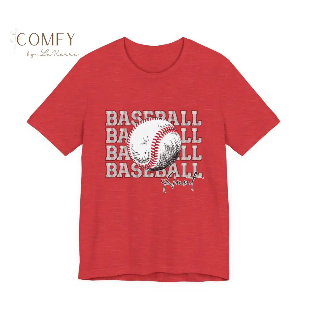 Baseball Aunt Shirt • Proud Baseball Auntie Game Day Tee • Unisex Jersey Short Sleeve T-Shirt (XS–5XL) Heather Red / S