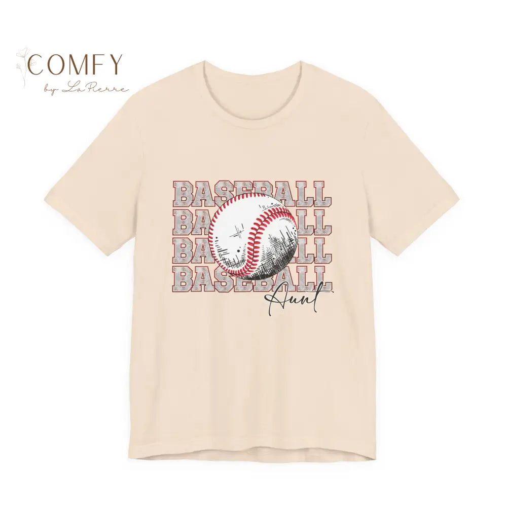 Baseball Aunt Shirt • Proud Baseball Auntie Game Day Tee • Unisex Jersey Short Sleeve T-Shirt (XS–5XL) Soft Cream / S