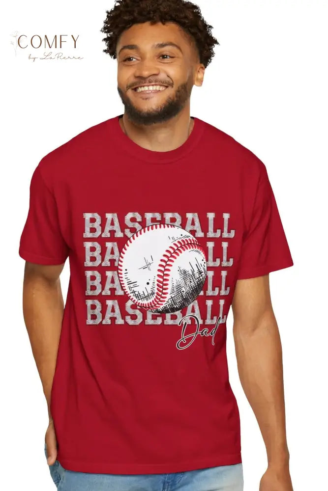 Baseball Dad Shirt • Proud Baseball Parent Tee • Unisex Garment-Dyed T-Shirt (S–4XL) Red / S T-Shirt