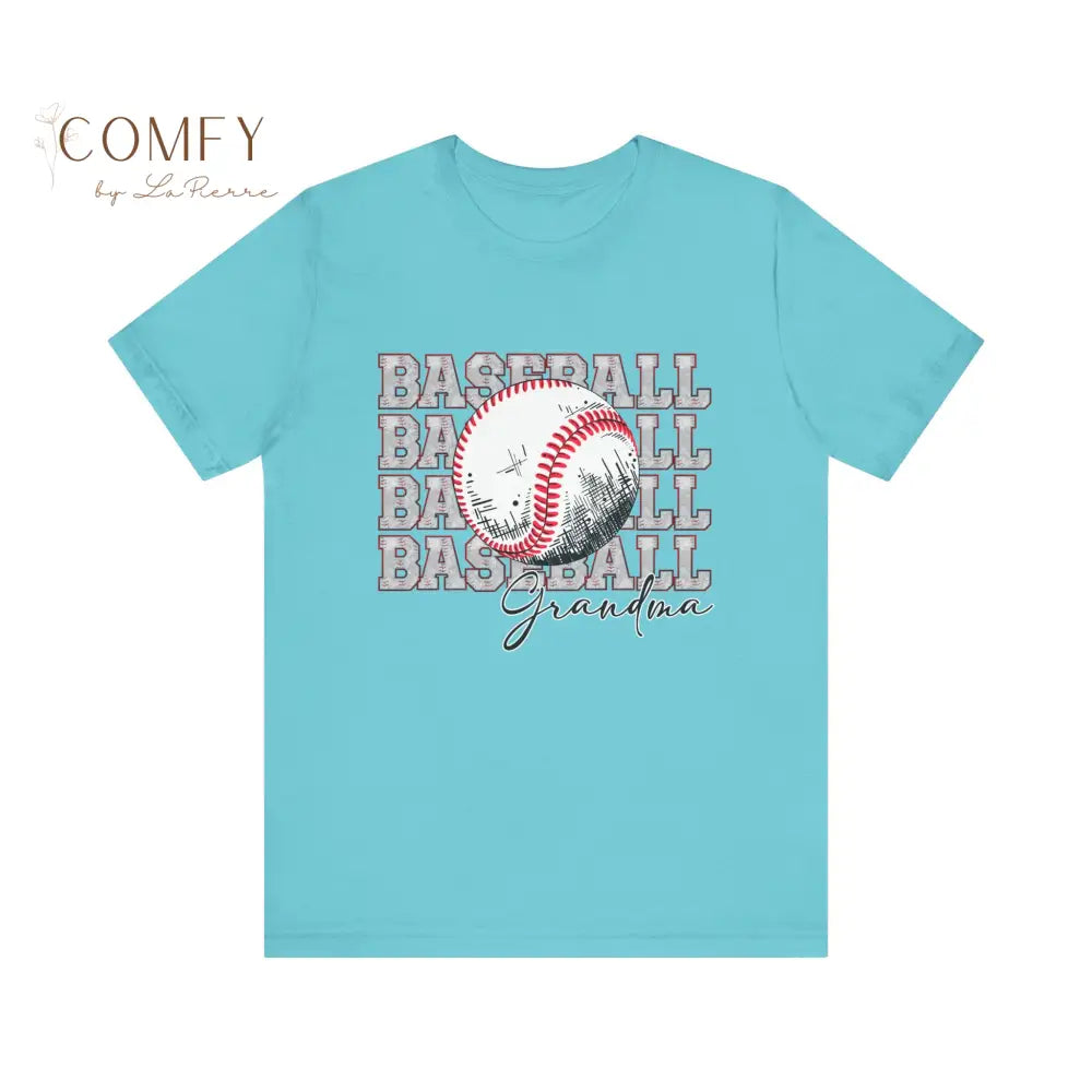 Baseball Grandma Shirt • Proud Baseball Granny Game Day Tee • Unisex Jersey Short Sleeve T-Shirt (XS–4XL) Turquoise / S