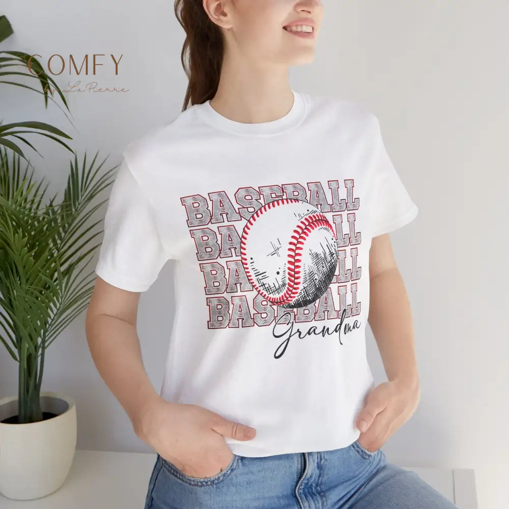 Baseball Grandma Shirt • Proud Baseball Granny Game Day Tee • Unisex Jersey Short Sleeve T-Shirt (XS–4XL) White / S