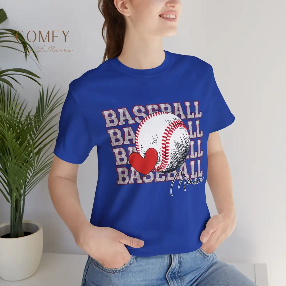 Baseball Mama Shirt • Proud Baseball Mom Game Day Tee • Unisex Jersey Short Sleeve T-Shirt (XS–5XL) True Royal / S