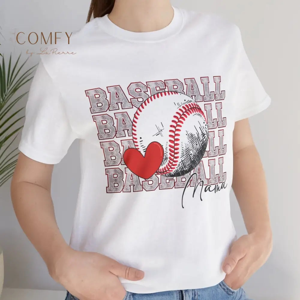 Baseball Mama Shirt • Proud Baseball Mom Game Day Tee • Unisex Jersey Short Sleeve T-Shirt (XS–5XL) White / S T-Shirt