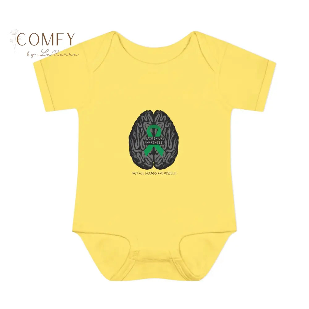 Brain Injury Awareness Baby Bodysuit • Infant Support Ribbon Onesie • Soft Baby Rib Bodysuit (NB–24M) Butter / NB