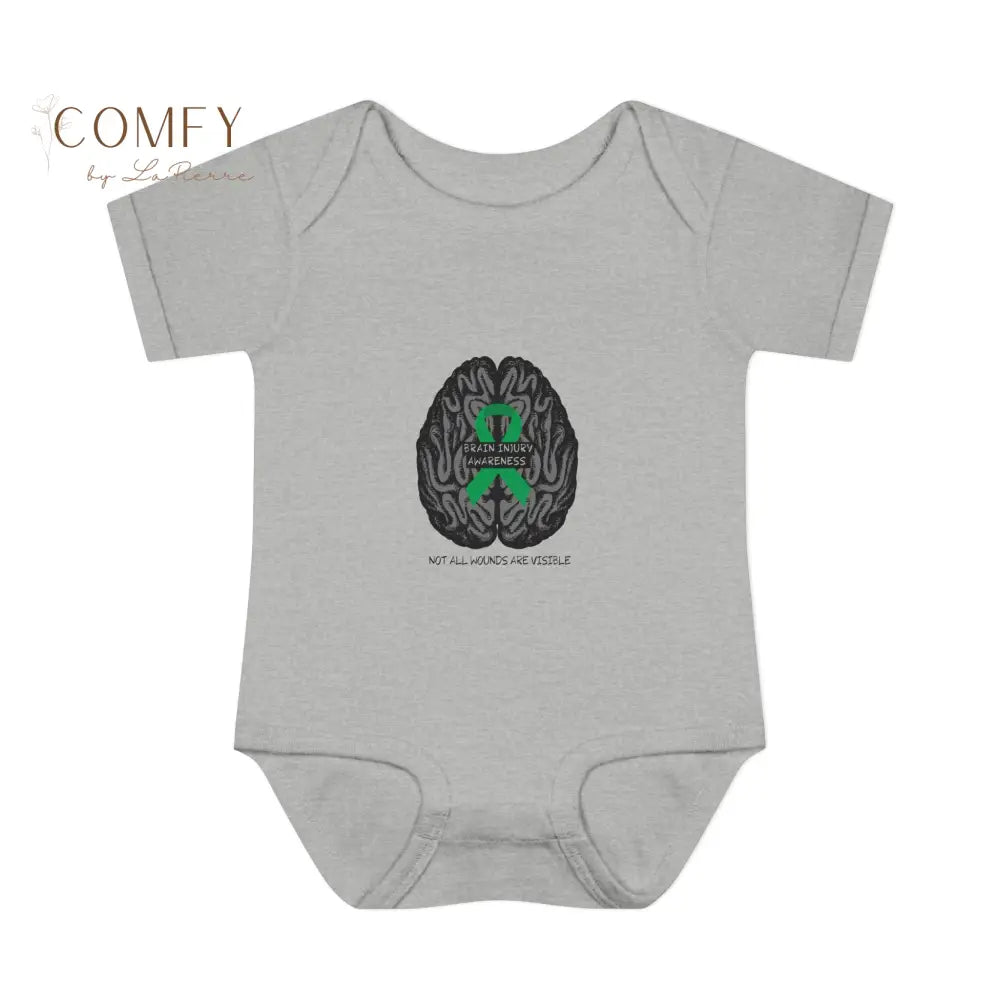 Brain Injury Awareness Baby Bodysuit • Infant Support Ribbon Onesie • Soft Baby Rib Bodysuit (NB–24M) Heather / NB