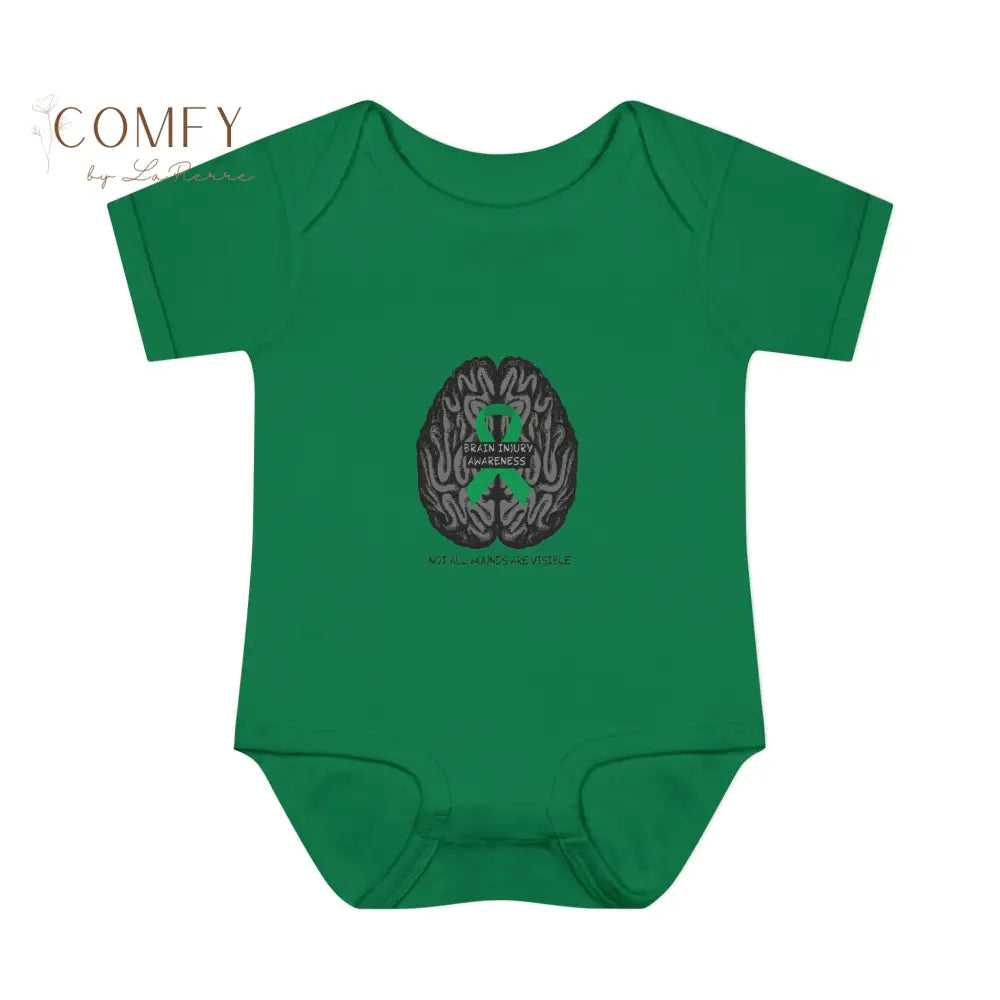Brain Injury Awareness Baby Bodysuit • Infant Support Ribbon Onesie • Soft Baby Rib Bodysuit (NB–24M) Kelly / NB (0-3M)