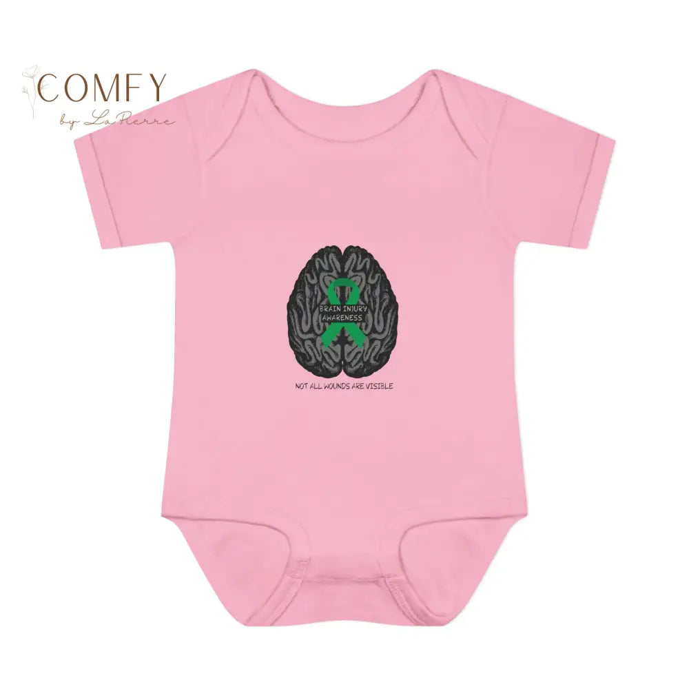 Brain Injury Awareness Baby Bodysuit • Infant Support Ribbon Onesie • Soft Baby Rib Bodysuit (NB–24M) Pink / NB (0-3M)