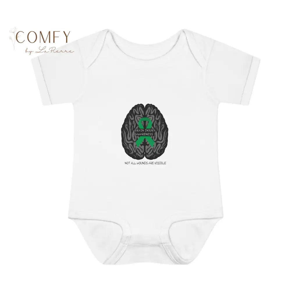 Brain Injury Awareness Baby Bodysuit • Infant Support Ribbon Onesie • Soft Baby Rib Bodysuit (NB–24M) White / NB (0-3M)