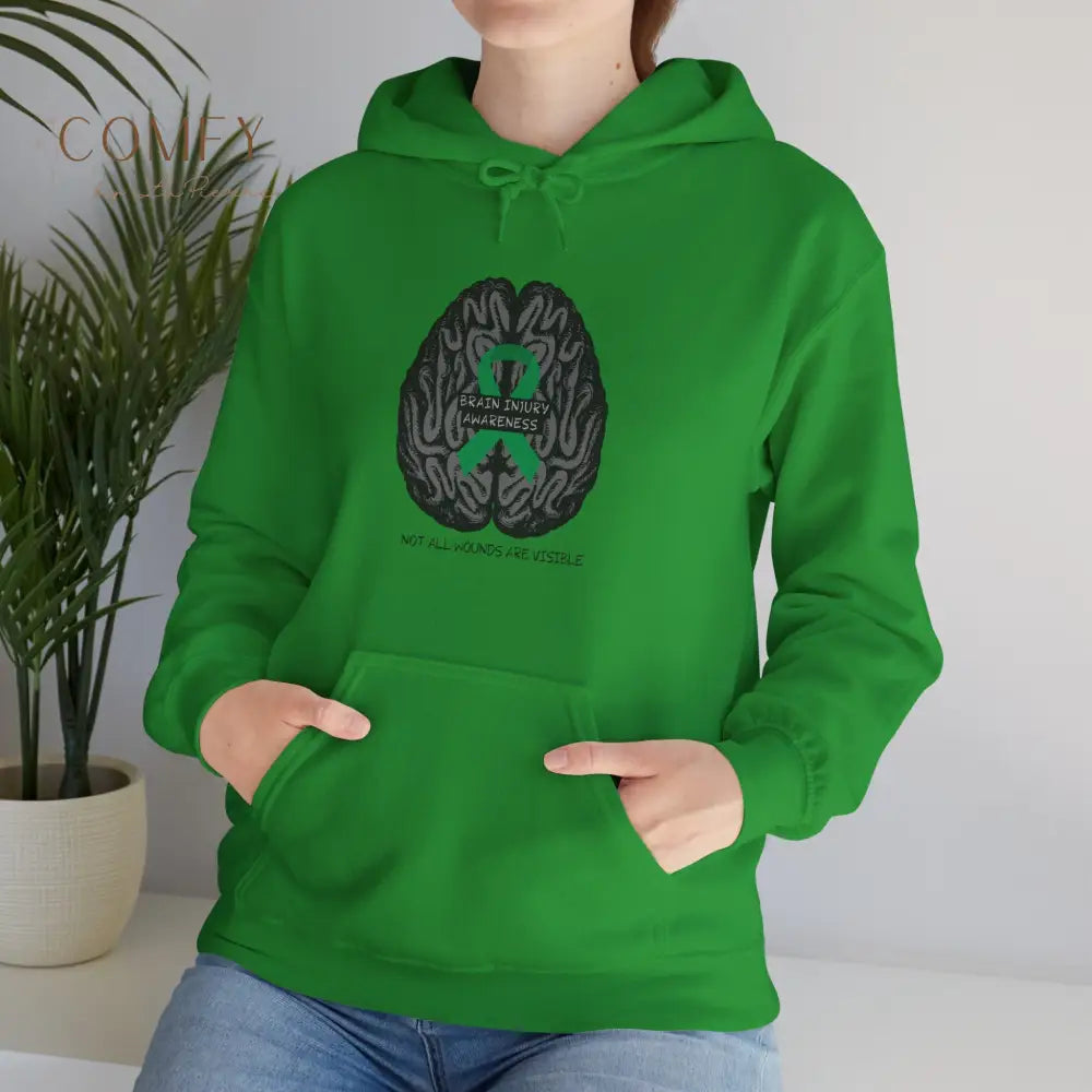 Brain Injury Awareness Hoodie • TBI Support Green Ribbon Sweatshirt • Unisex Heavy Blend™ Hooded Pullover (S–5XL) Hoodie