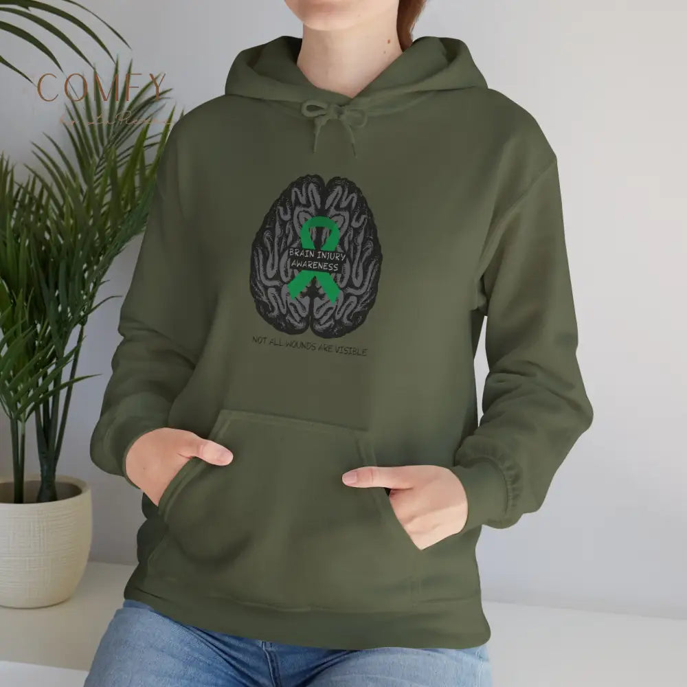 Brain Injury Awareness Hoodie • TBI Support Green Ribbon Sweatshirt • Unisex Heavy Blend™ Hooded Pullover (S–5XL) Hoodie