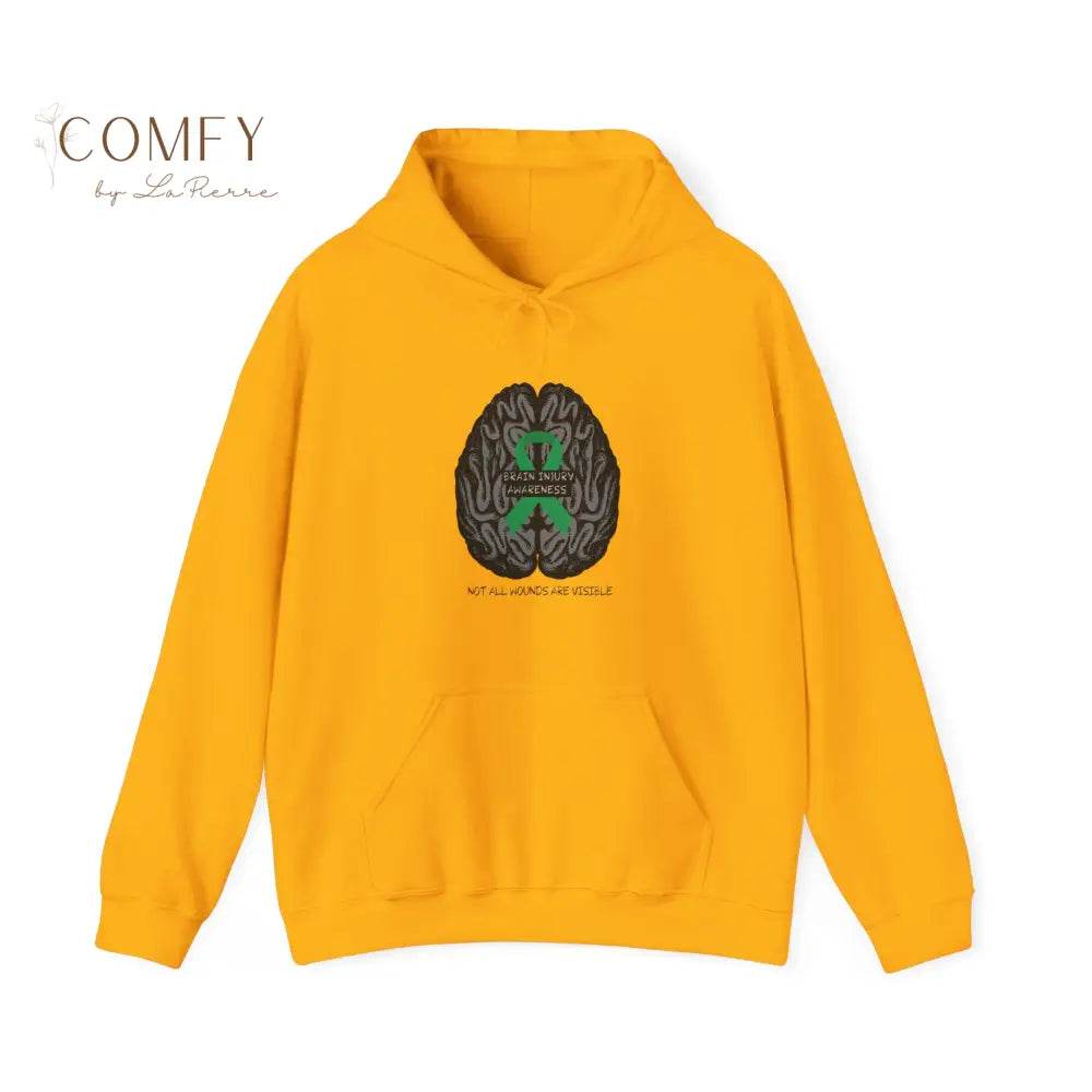 Brain Injury Awareness Hoodie • TBI Support Green Ribbon Sweatshirt • Unisex Heavy Blend™ Hooded Pullover (S–5XL) Gold