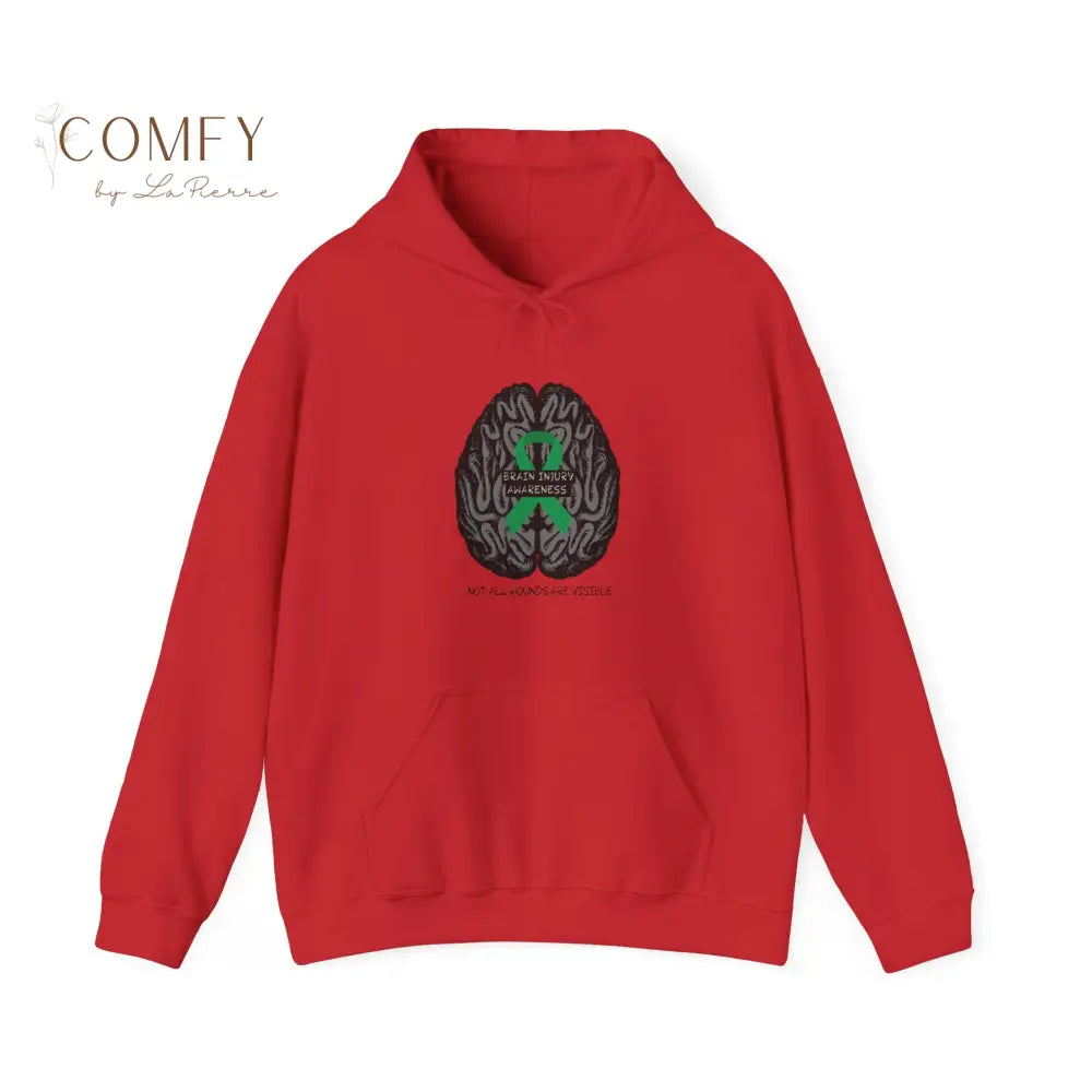 Brain Injury Awareness Hoodie • TBI Support Green Ribbon Sweatshirt • Unisex Heavy Blend™ Hooded Pullover (S–5XL) Red