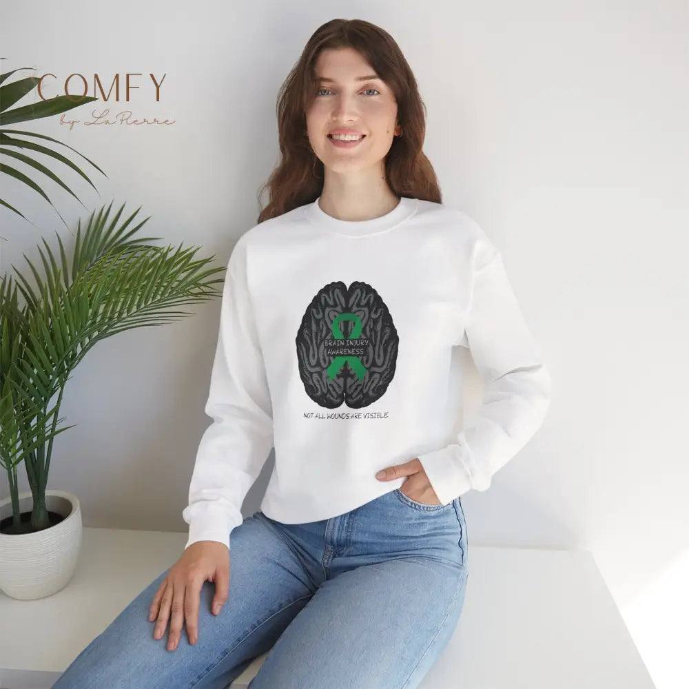 Brain Injury Awareness Sweatshirt • TBI Support Green Ribbon Crewneck • Unisex Heavy Blend™ Fleece (S–5XL) Sweatshirt