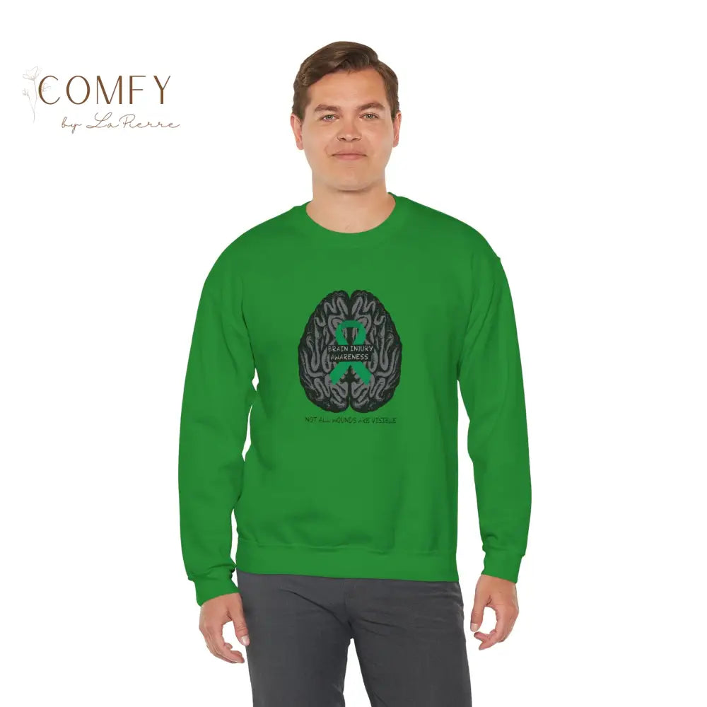 Brain Injury Awareness Sweatshirt • TBI Support Green Ribbon Crewneck • Unisex Heavy Blend™ Fleece (S–5XL) Sweatshirt
