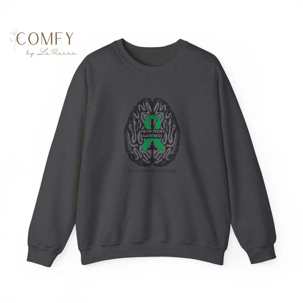 Brain Injury Awareness Sweatshirt • TBI Support Green Ribbon Crewneck • Unisex Heavy Blend™ Fleece (S–5XL) S / Dark