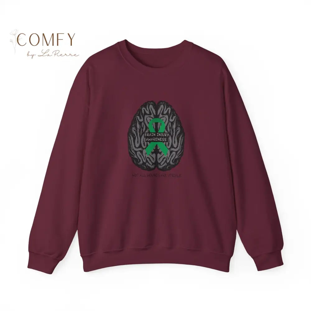 Brain Injury Awareness Sweatshirt • TBI Support Green Ribbon Crewneck • Unisex Heavy Blend™ Fleece (S–5XL) S / Maroon