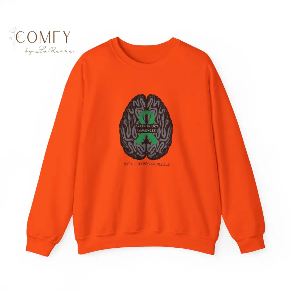 Brain Injury Awareness Sweatshirt • TBI Support Green Ribbon Crewneck • Unisex Heavy Blend™ Fleece (S–5XL) S / Orange
