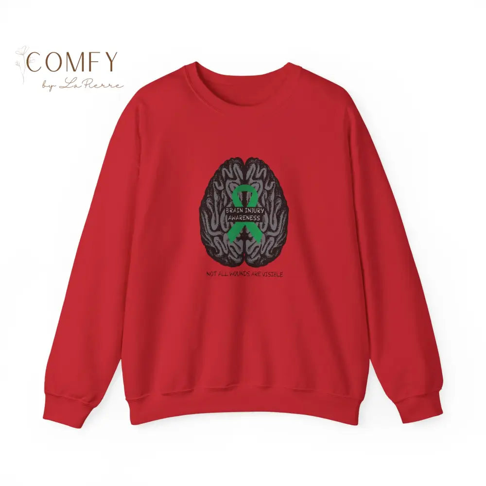 Brain Injury Awareness Sweatshirt • TBI Support Green Ribbon Crewneck • Unisex Heavy Blend™ Fleece (S–5XL) S / Red