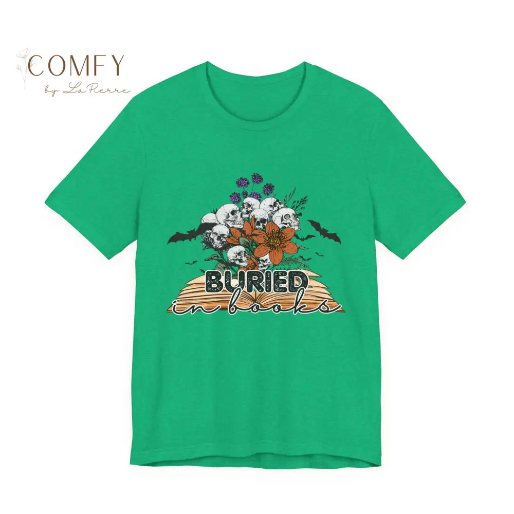 ’Buried in Books’ T-Shirt — Book Lover Graphic Tee (S-3XL) Heather Kelly / S T-Shirt