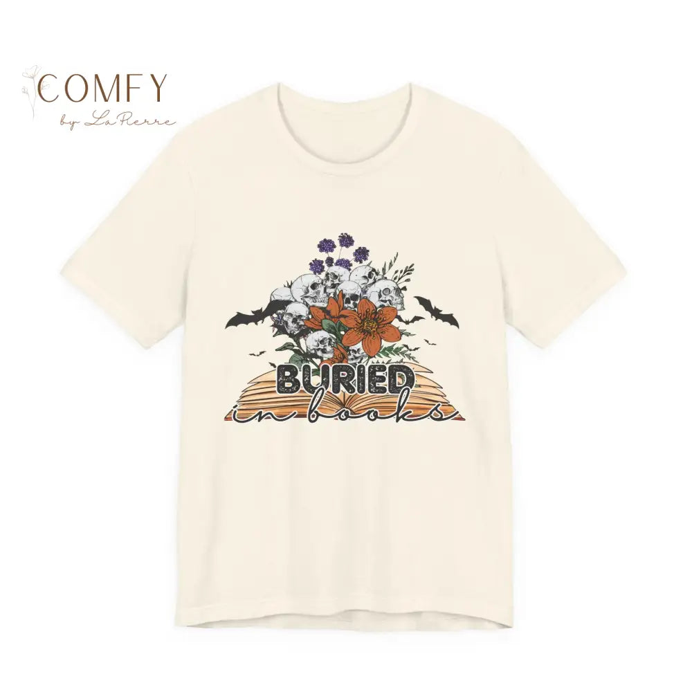’Buried in Books’ T-Shirt — Book Lover Graphic Tee (S-3XL) Natural / S T-Shirt