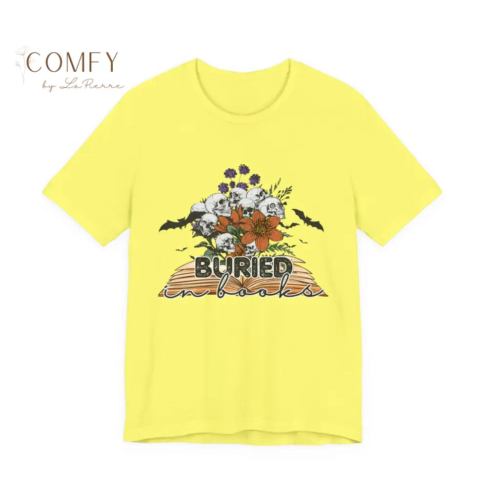 ’Buried in Books’ T-Shirt — Book Lover Graphic Tee (S-3XL) Yellow / S T-Shirt