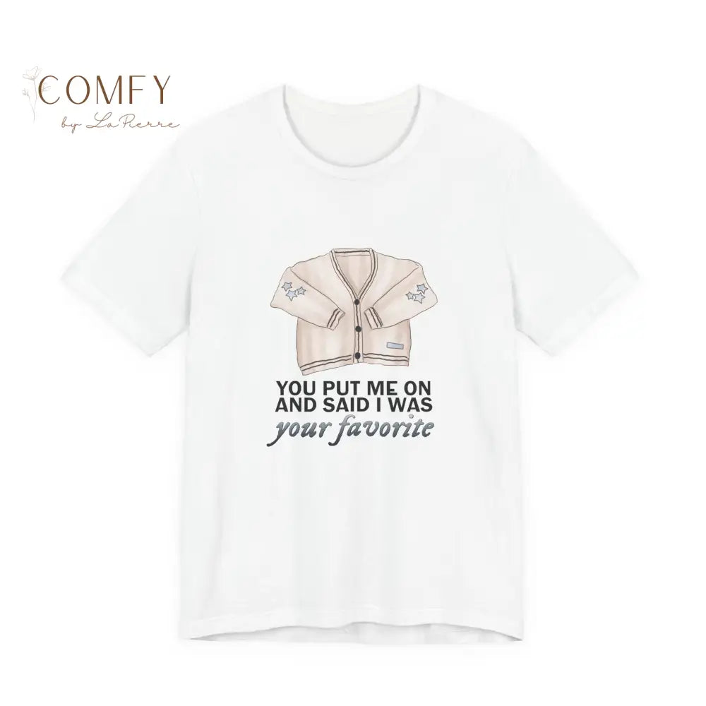 Cardigan-Inspired Tee • Soft Vintage Aesthetic Graphic Shirt • Unisex Jersey Short Sleeve T-Shirt (S–3XL) White / S