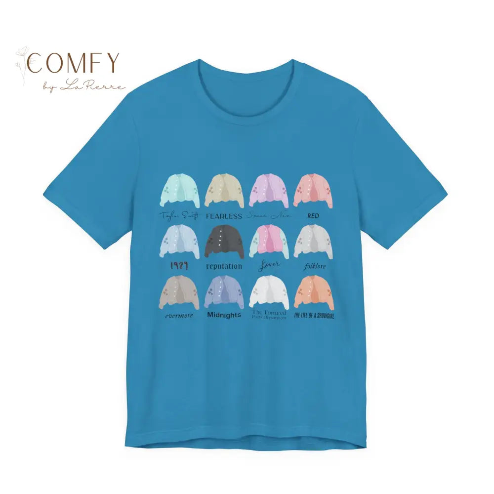 Cardigans through the Eras T-Shirt — Bella Canvas Unisex Tee (S-3XL) Aqua / S T-Shirt