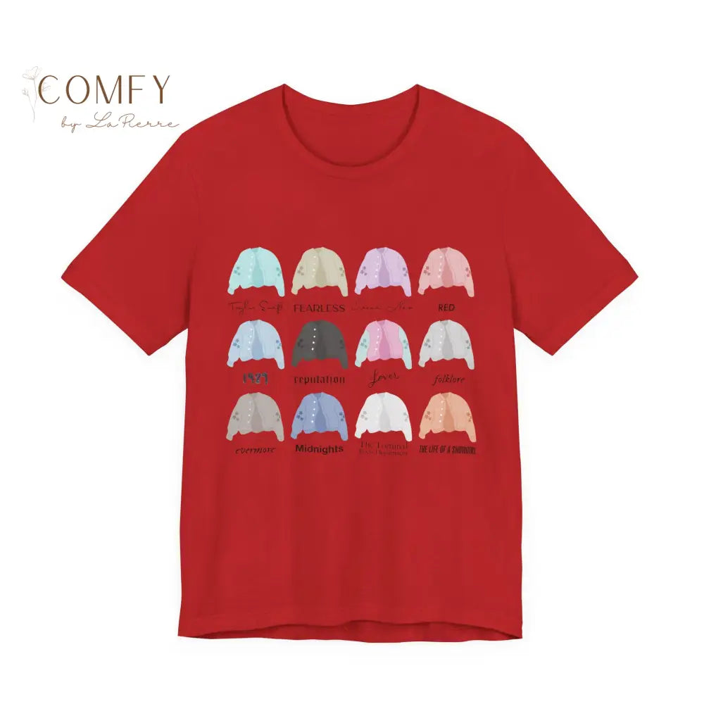 Cardigans through the Eras T-Shirt — Bella Canvas Unisex Tee (S-3XL) Red / S T-Shirt