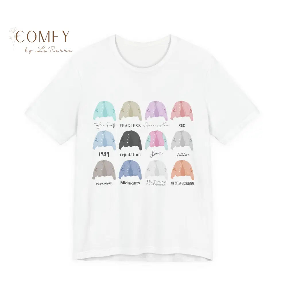 Cardigans through the Eras T-Shirt — Bella Canvas Unisex Tee (S-3XL) White / S T-Shirt