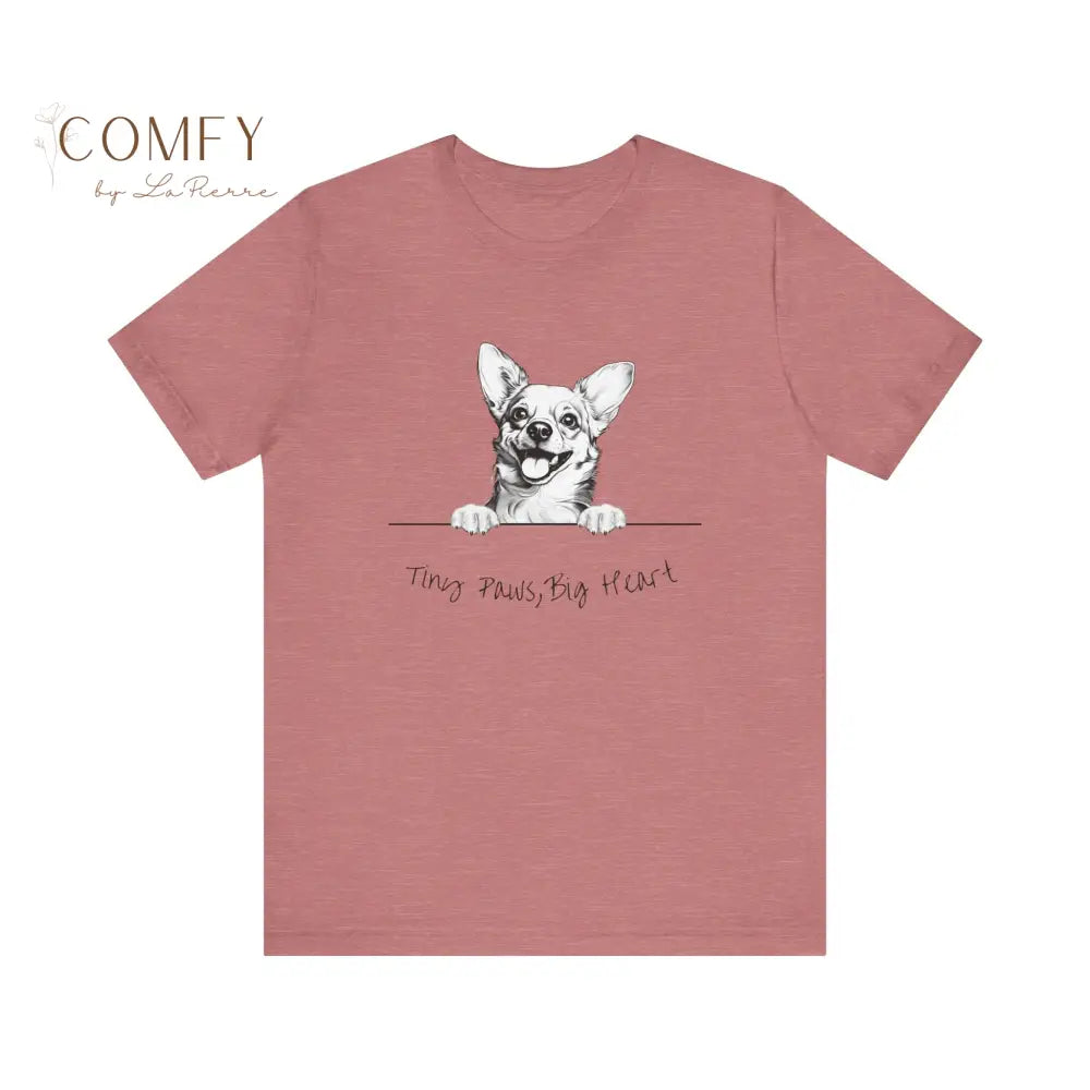 Chihuahua Tiny Paws & Big Heart Soft T-Shirt Unisex Jersey Short Sleeve Tee (S-3XL) Heather Mauve / M T-Shirt