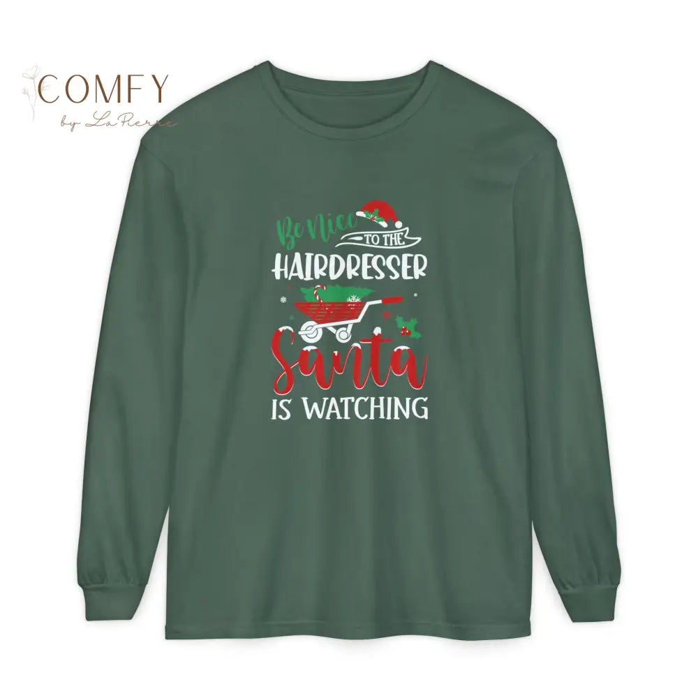 Christmas Hairdresser Shirt • Holiday Hairstylist Long Sleeve Tee • Festive Salon Stylist Graphic Shirt • Unisex Long