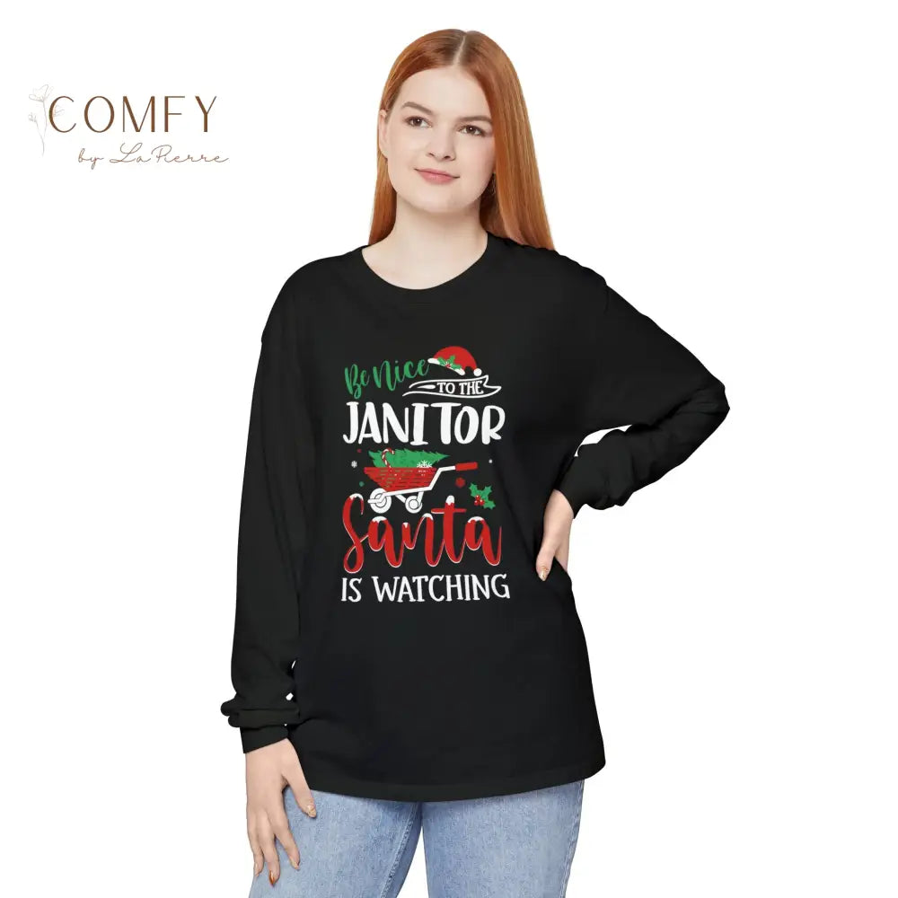 Christmas Janitor Shirt • Holiday Custodian Long Sleeve Tee • Festive School & Facility Staff Graphic Shirt • Unisex