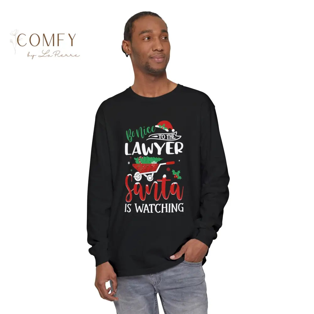 Christmas Lawyer Shirt • Holiday Attorney Long Sleeve Tee • Festive Law Office Graphic Shirt • Unisex Long Sleeve S–3XL
