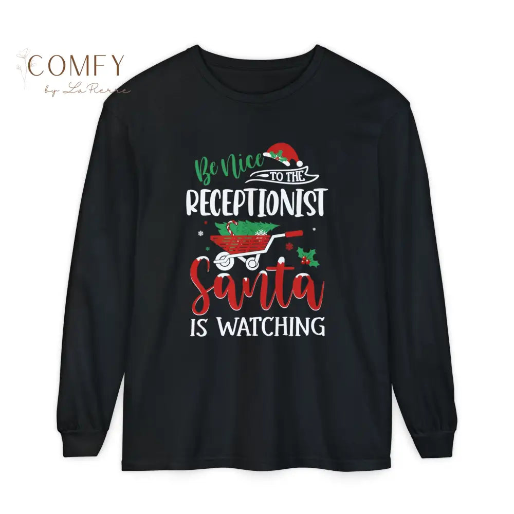 Christmas Receptionist Shirt • Holiday Front Desk Long Sleeve Tee • Festive Office Staff Graphic Shirt • Unisex Long