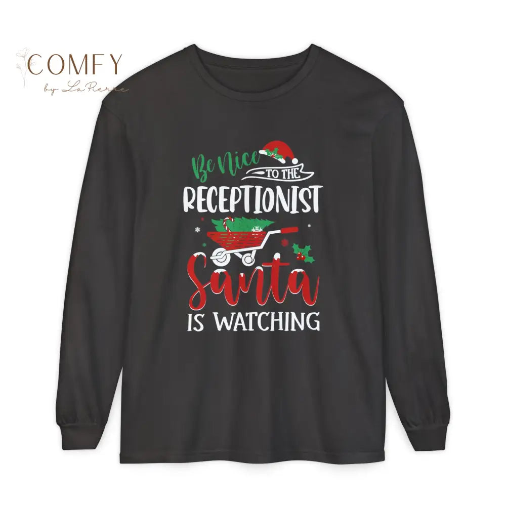 Christmas Receptionist Shirt • Holiday Front Desk Long Sleeve Tee • Festive Office Staff Graphic Shirt • Unisex Long