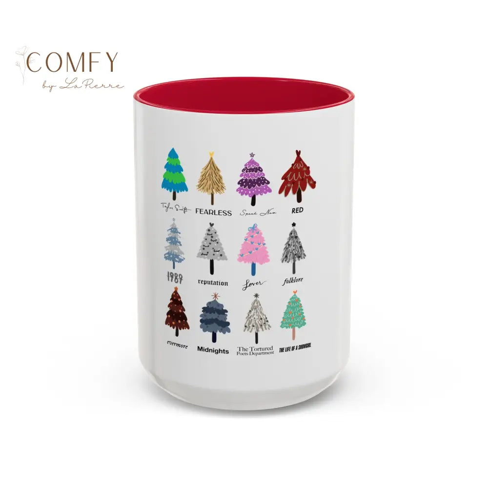 Colorful Holiday Tree Mug - 11oz & 15oz - Festive Ceramic Coffee Cup for Winter Celebrations 15oz / Red Mug