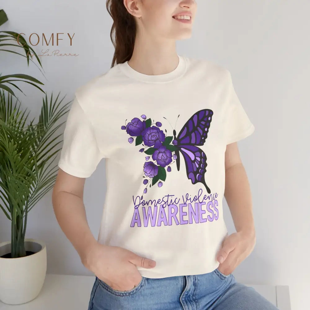 Domestic Violence Awareness Shirt • Purple Butterfly & Roses Support Tee • Unisex Awareness T-Shirt (S–3XL) T-Shirt