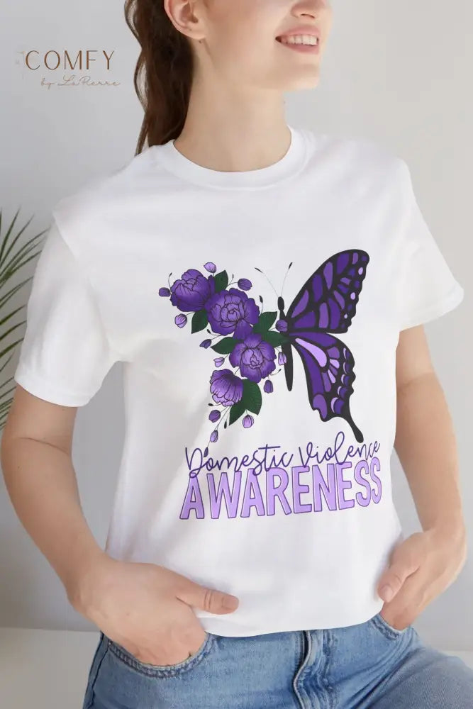 Domestic Violence Awareness Shirt • Purple Butterfly & Roses Support Tee • Unisex Awareness T-Shirt (S–3XL) T-Shirt