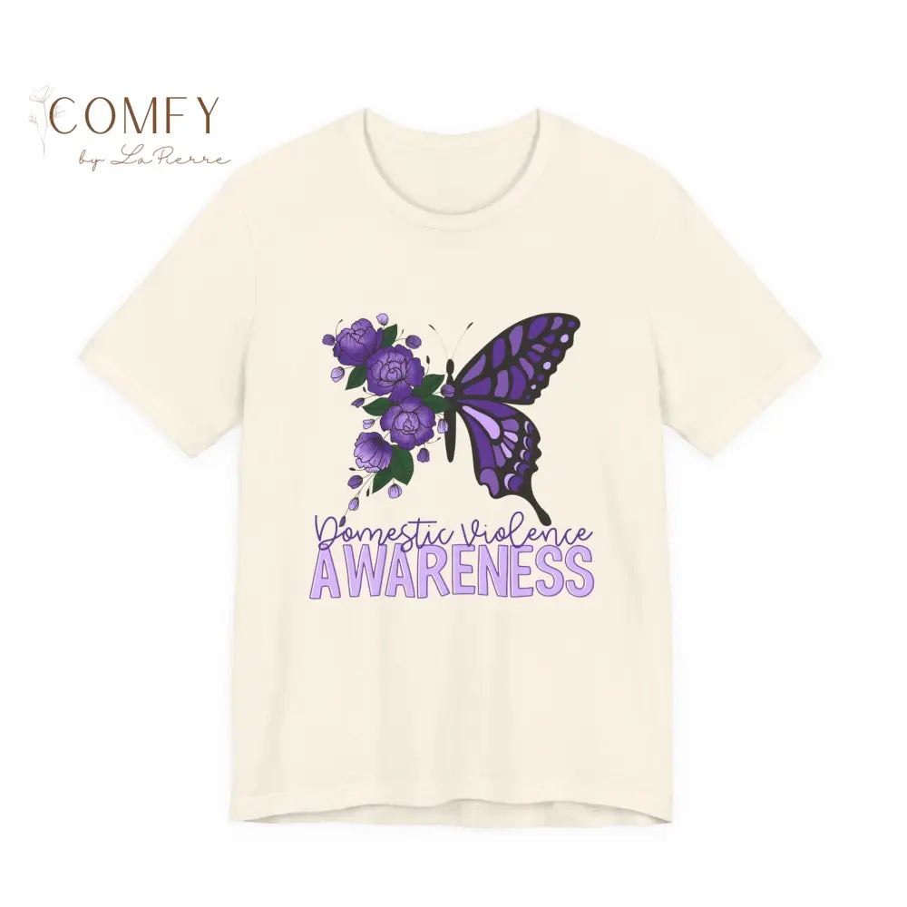 Domestic Violence Awareness Shirt • Purple Butterfly & Roses Support Tee • Unisex Awareness T-Shirt (S–3XL) Natural / S